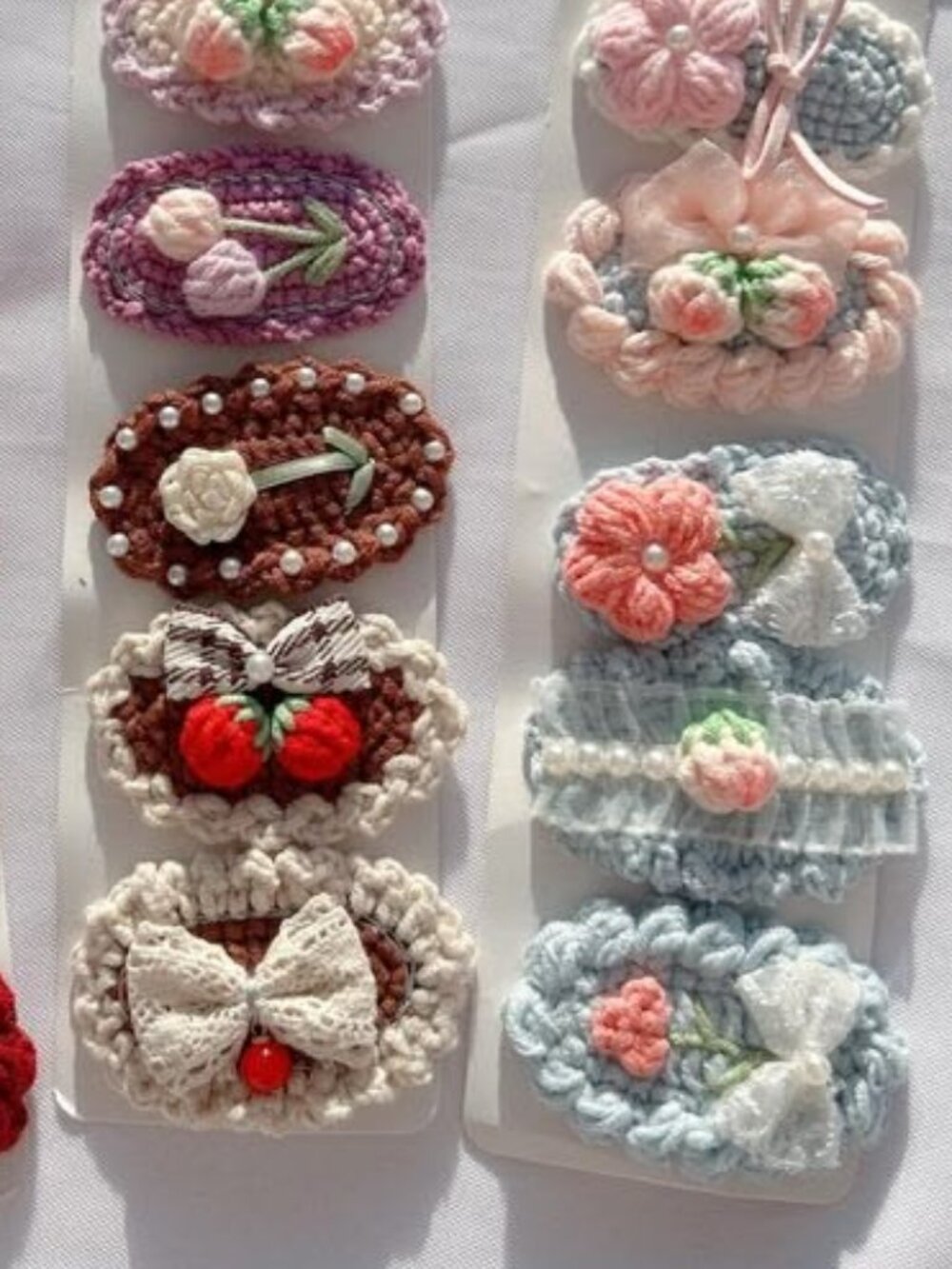 Handmade Fancy Crochet Snap Hair Clips - Vintage Floral & Pearl Designs - Picture 3 of 3